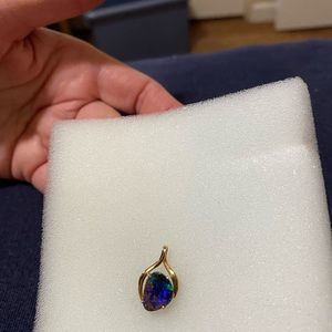 Authentic Australian Natural Boulder Opal 14K Yellow Gold Pendant